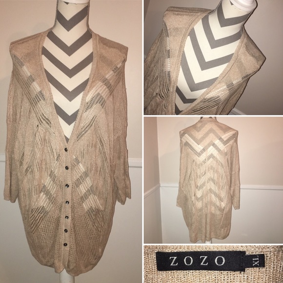 ZOZO | open knit pattern button down cardi duster - Picture 1 of 6